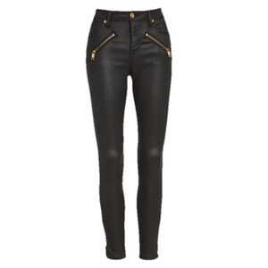 SOLD BURBERRY BRIT Waxed Blk And Gold Skinny High Rise Ankle Pants Classic Desig